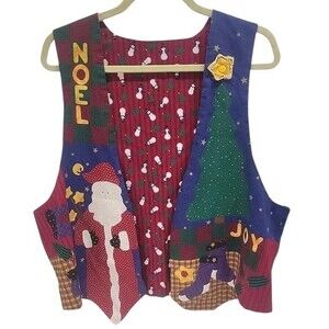 Vintage Handmade Reversible Santa Christmas Vest Snowman Size M/L‎